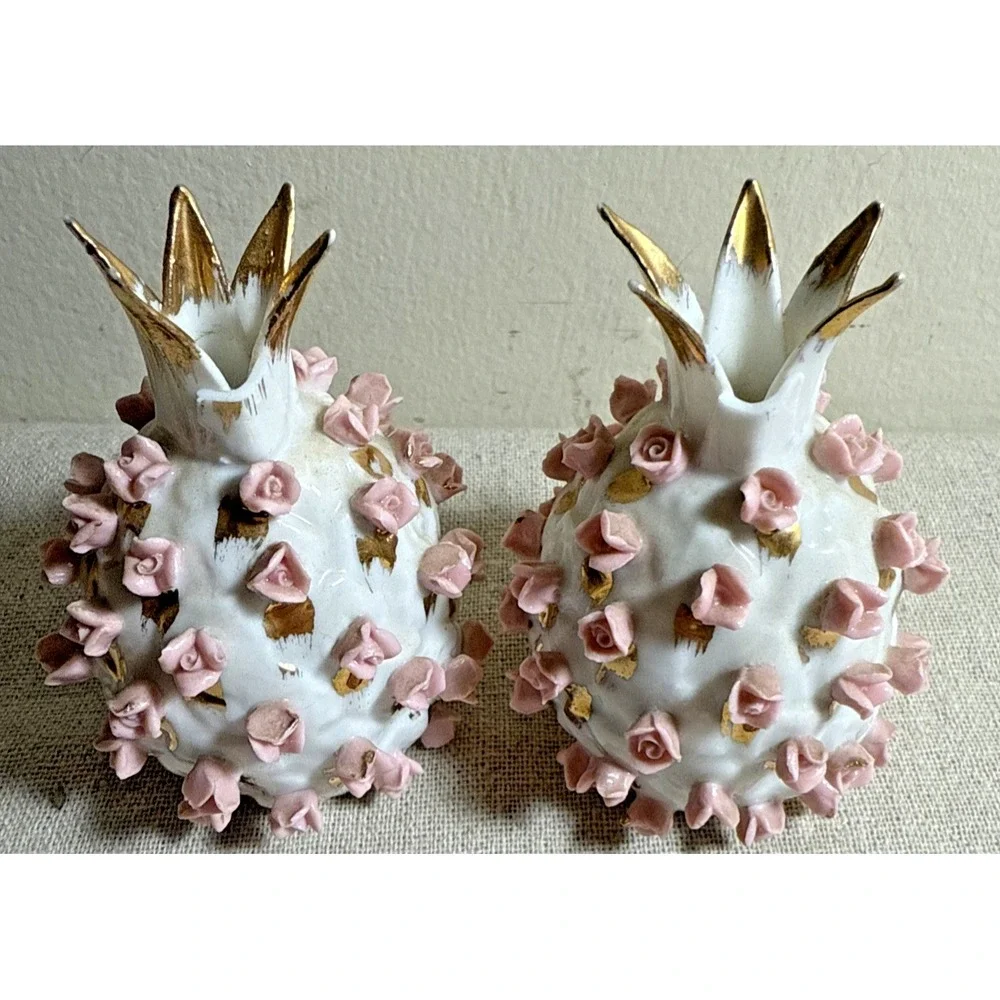 Vintage Lefton Rose Pineapple Salt and Pepper Shakers Made in Japan